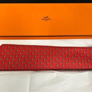 Hermes Red and Blue Patterned Tie